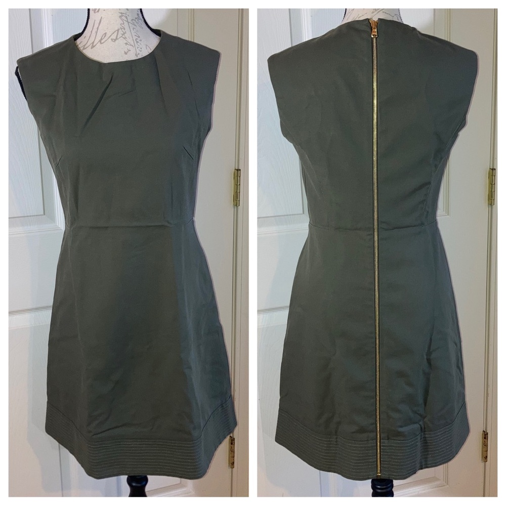 Veronica Beard Sleeveless Full Backside Zip Olive Green Dress sz 6